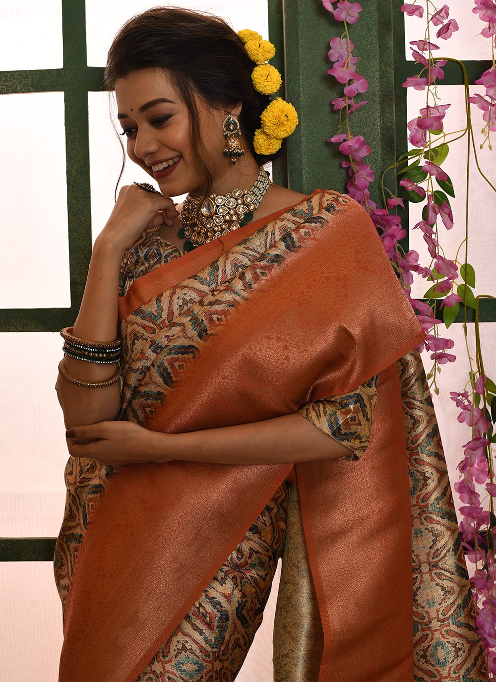Contemporary Banarasi Silk Multi Colour Woven Saree