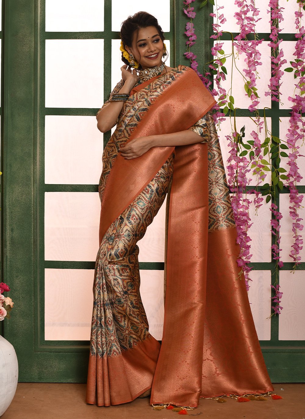 Contemporary Banarasi Silk Multi Colour Woven Saree