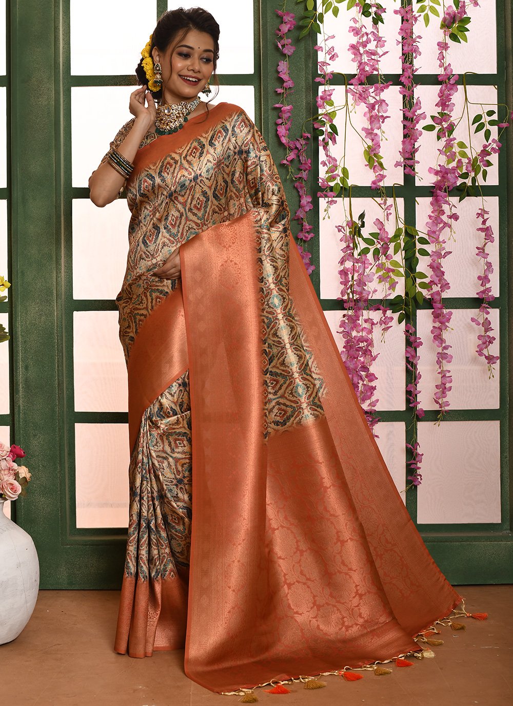 Contemporary Banarasi Silk Multi Colour Woven Saree
