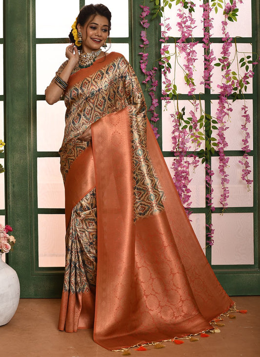 Contemporary Banarasi Silk Multi Colour Woven Saree