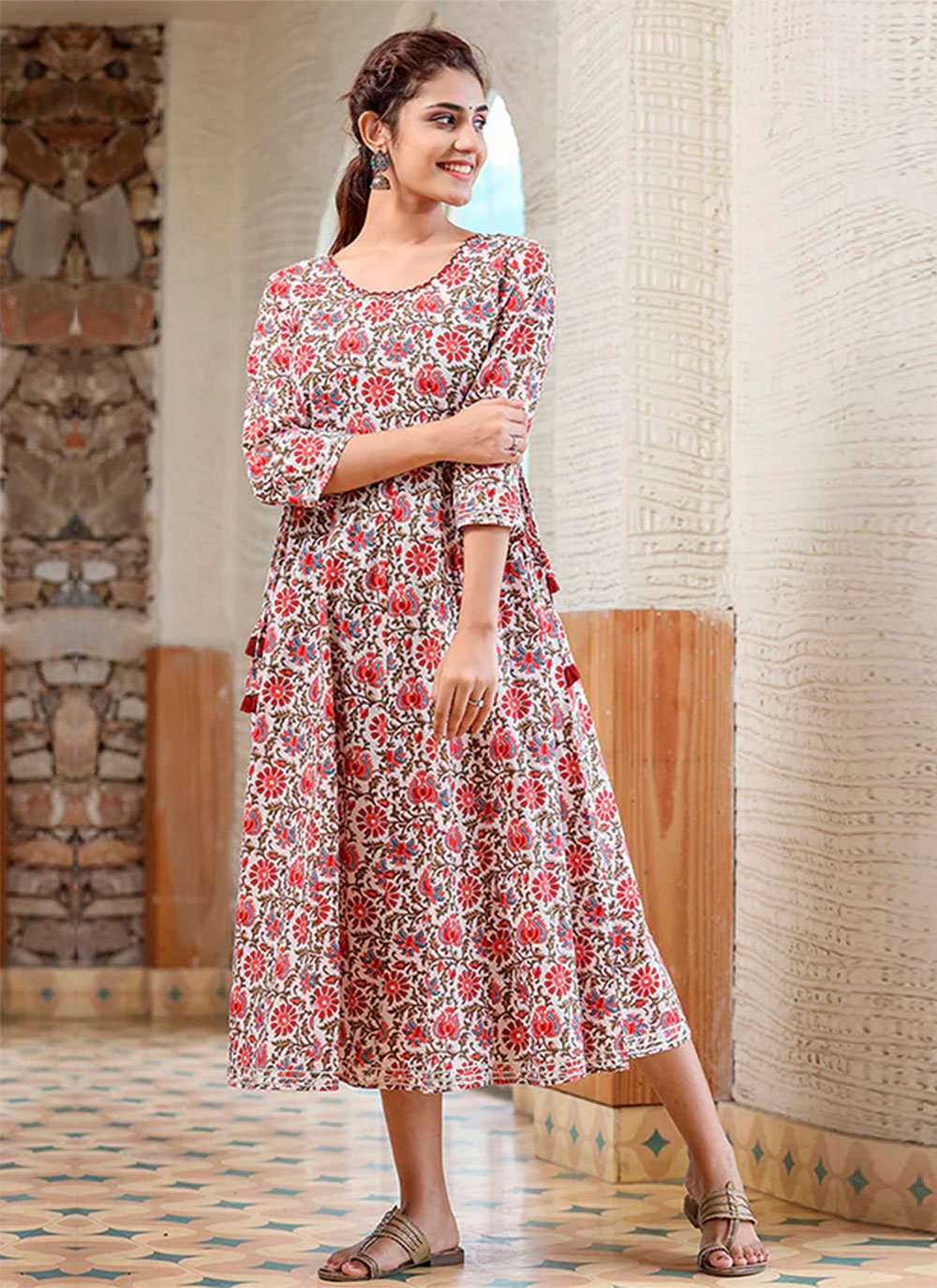 Designer Kurti Cotton Multi Colour Print Kurtis