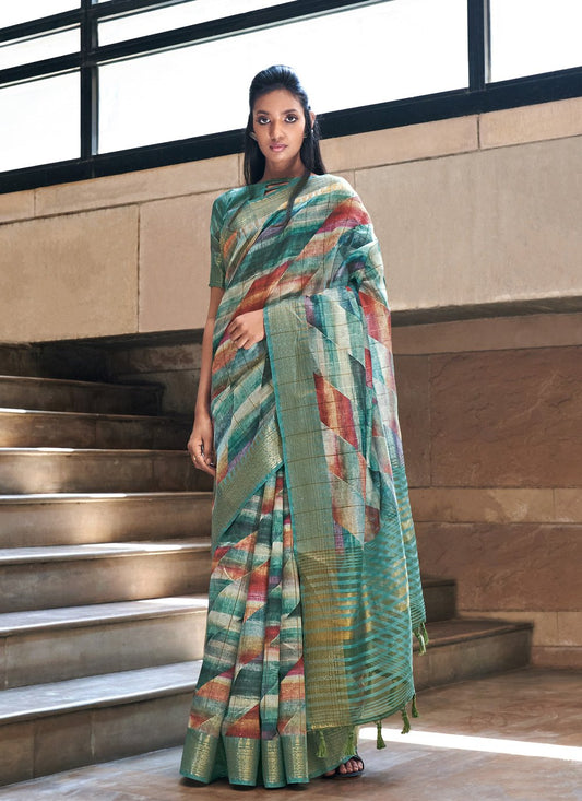 Traditional Saree Silk Multi Colour Digital Print Saree