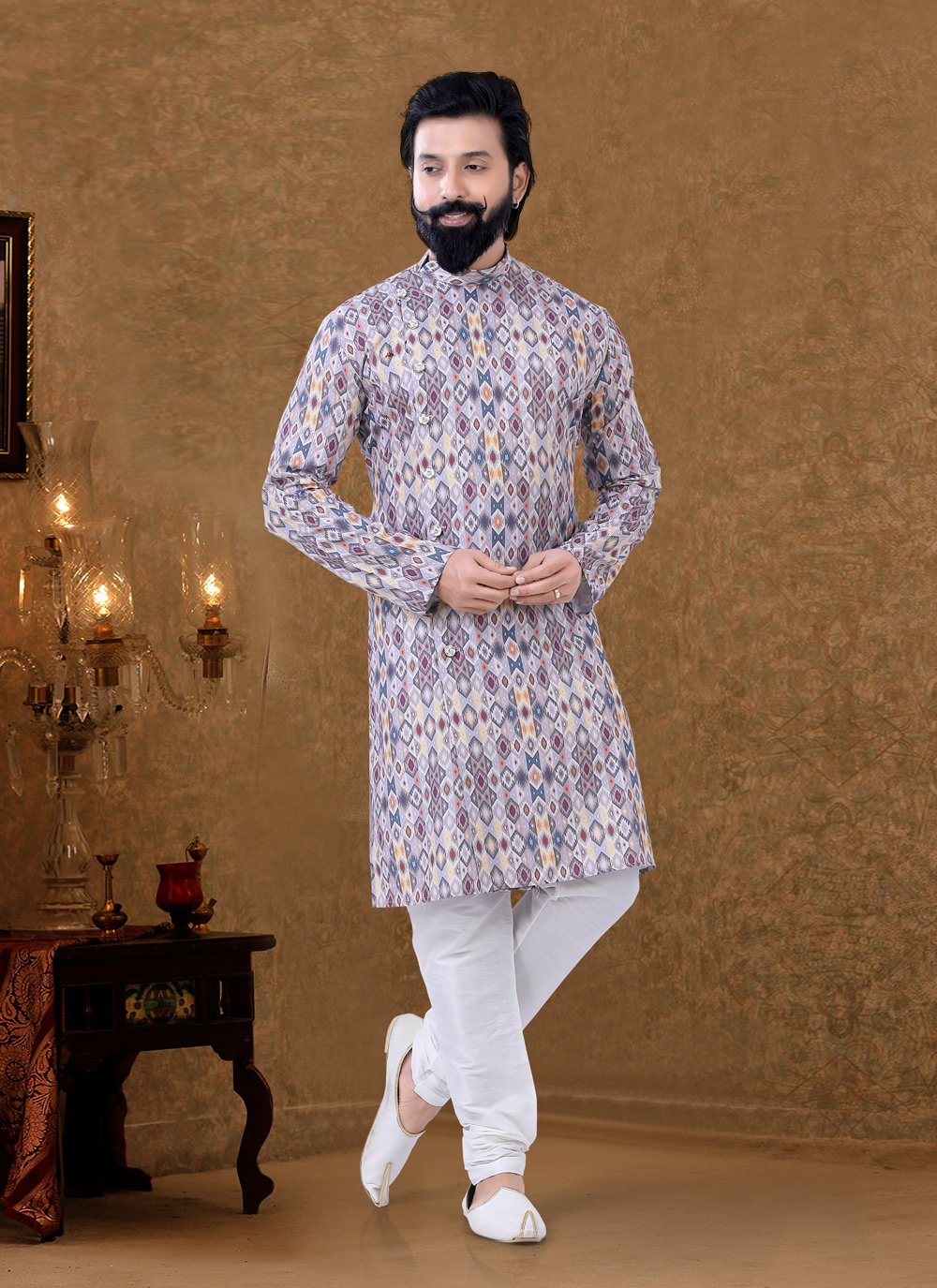 Kurta Pyjama Cotton Multi Colour Digital Print Mens