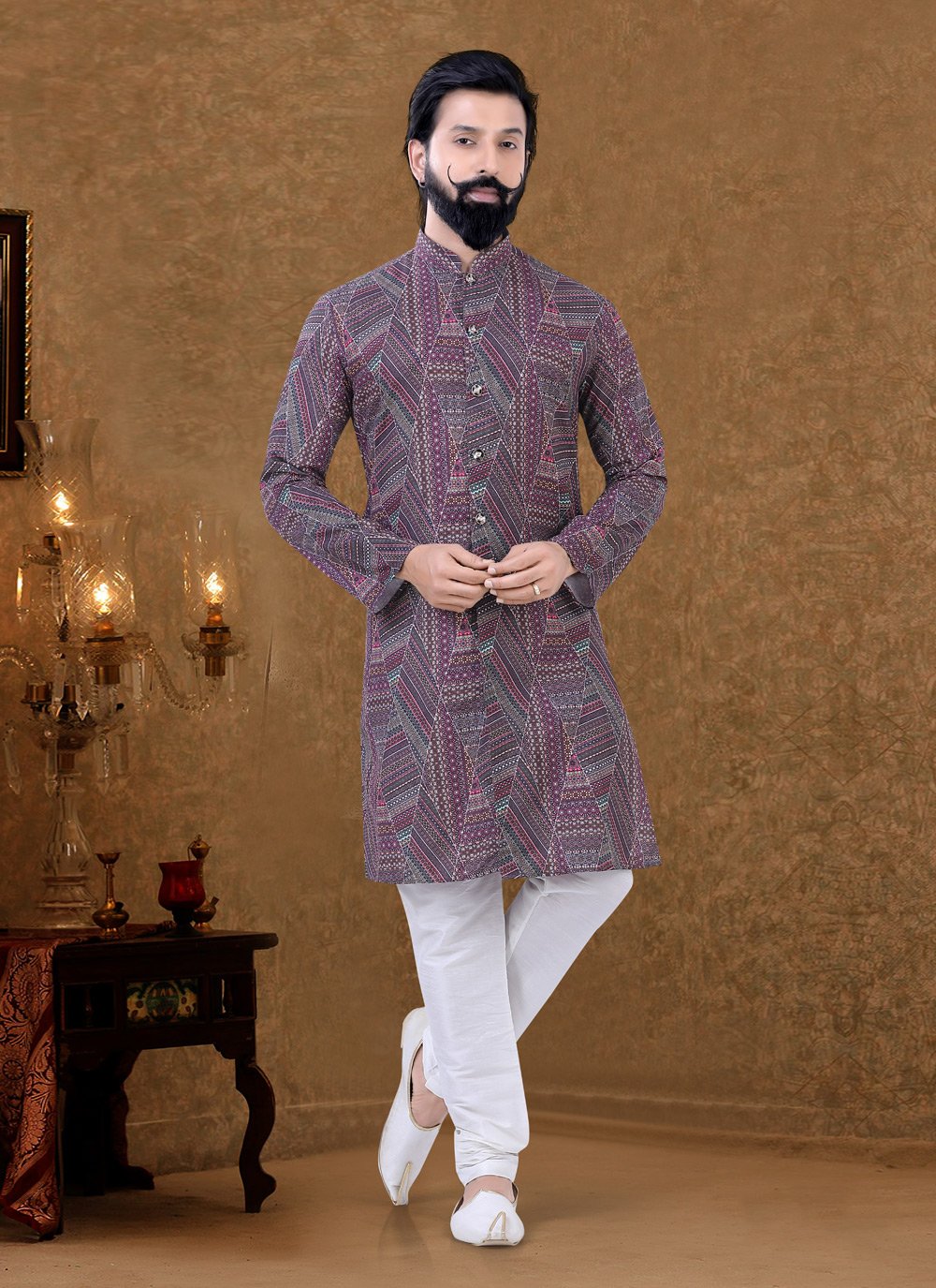 Kurta Pyjama Cotton Multi Colour Digital Print Mens