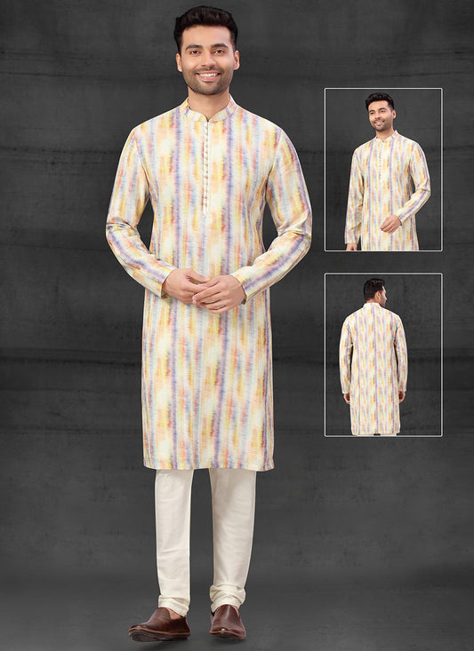 Kurta Pyjama Silk Multi Colour Fancy Work Mens