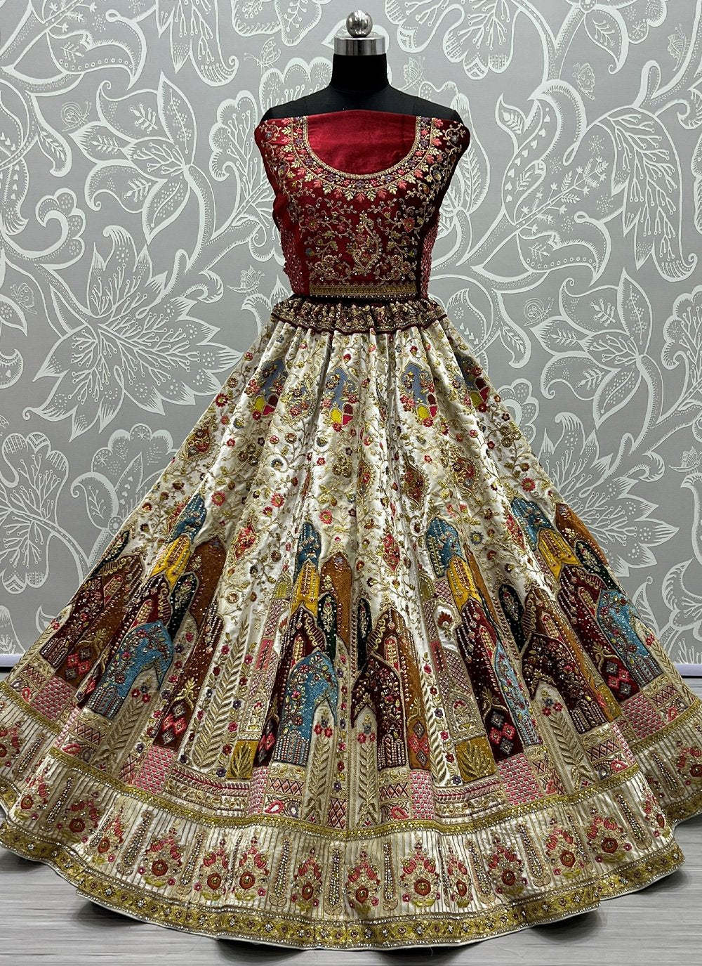 Lehenga Choli Velvet Multi Colour Dori Work Lehenga Choli