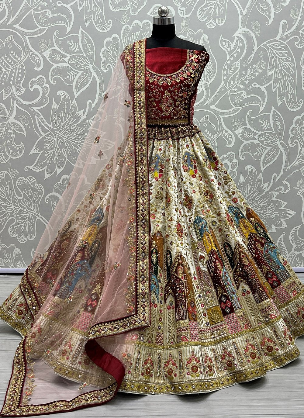 Lehenga Choli Velvet Multi Colour Dori Work Lehenga Choli