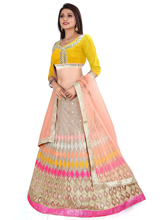 Lehenga Choli Satin Multi Colour Embroidered Lehenga Choli