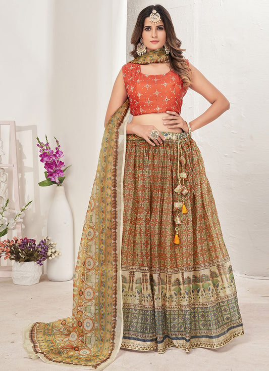 Lehenga Choli Organza Multi Colour Print Lehenga Choli