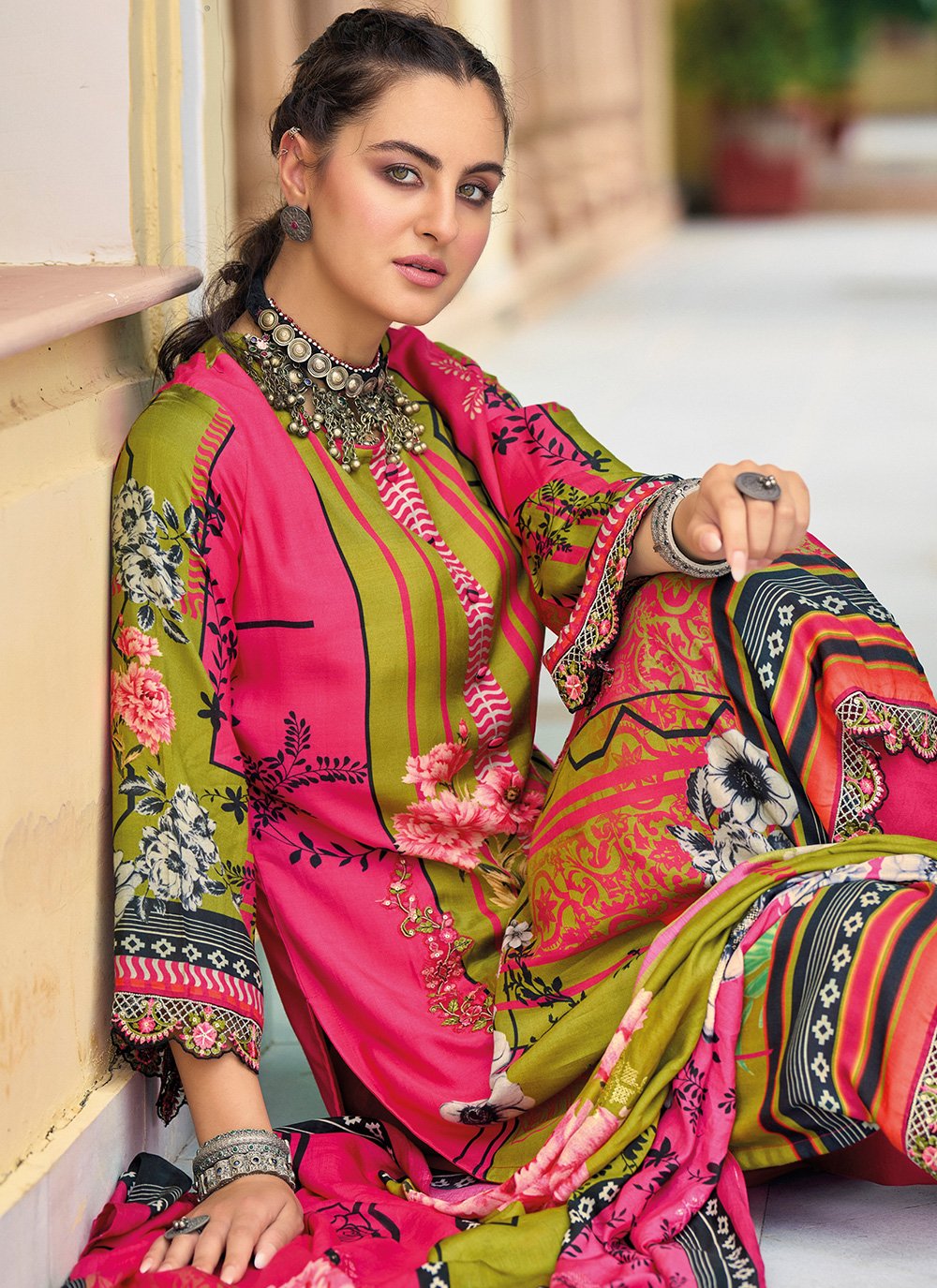 Salwar Suit Silk Multi Colour Digital Print Salwar Kameez