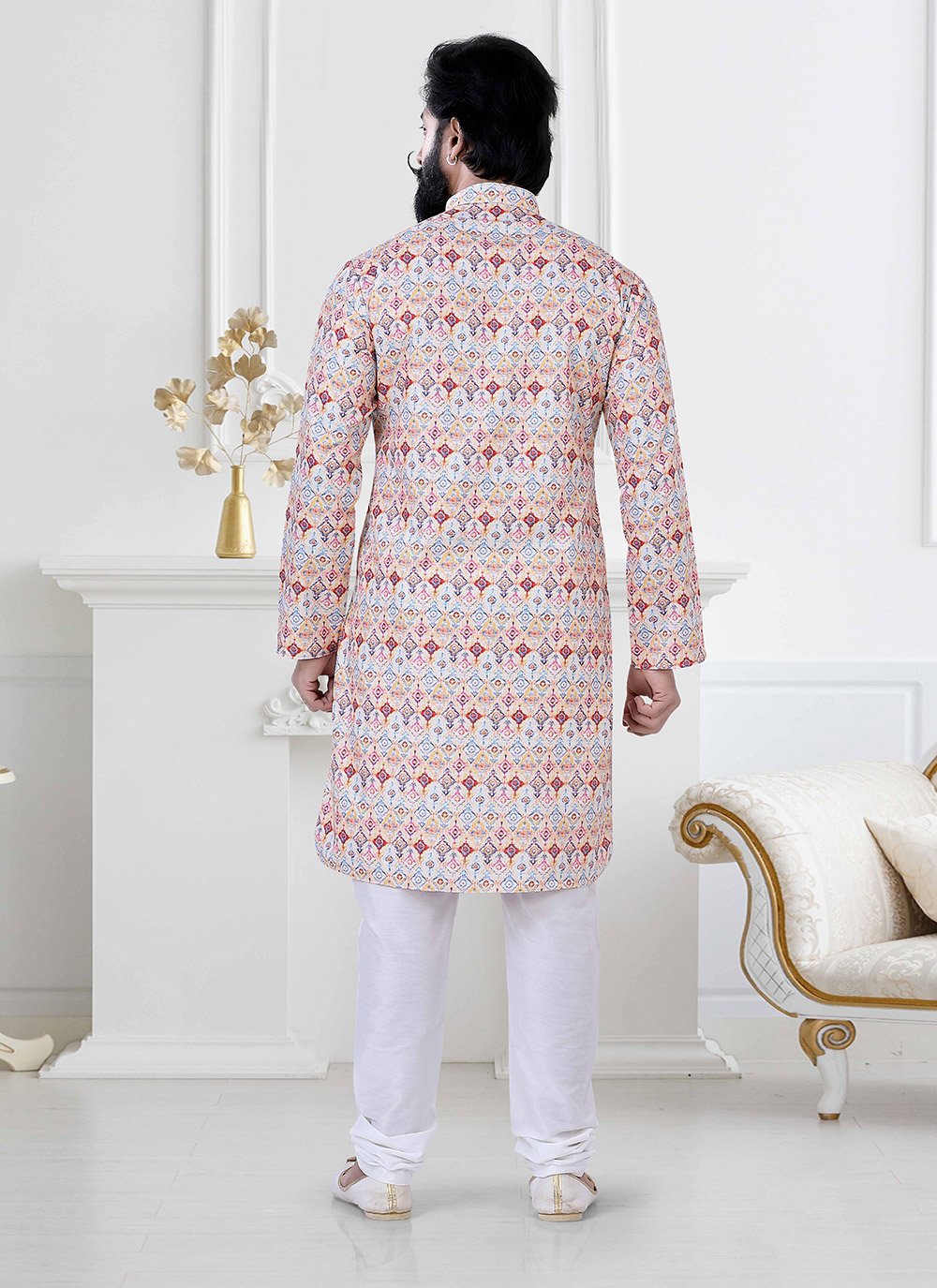 Kurta Pyjama Cotton Multi Colour Print Mens