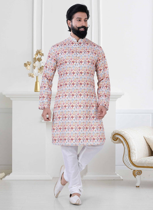 Kurta Pyjama Cotton Multi Colour Print Mens