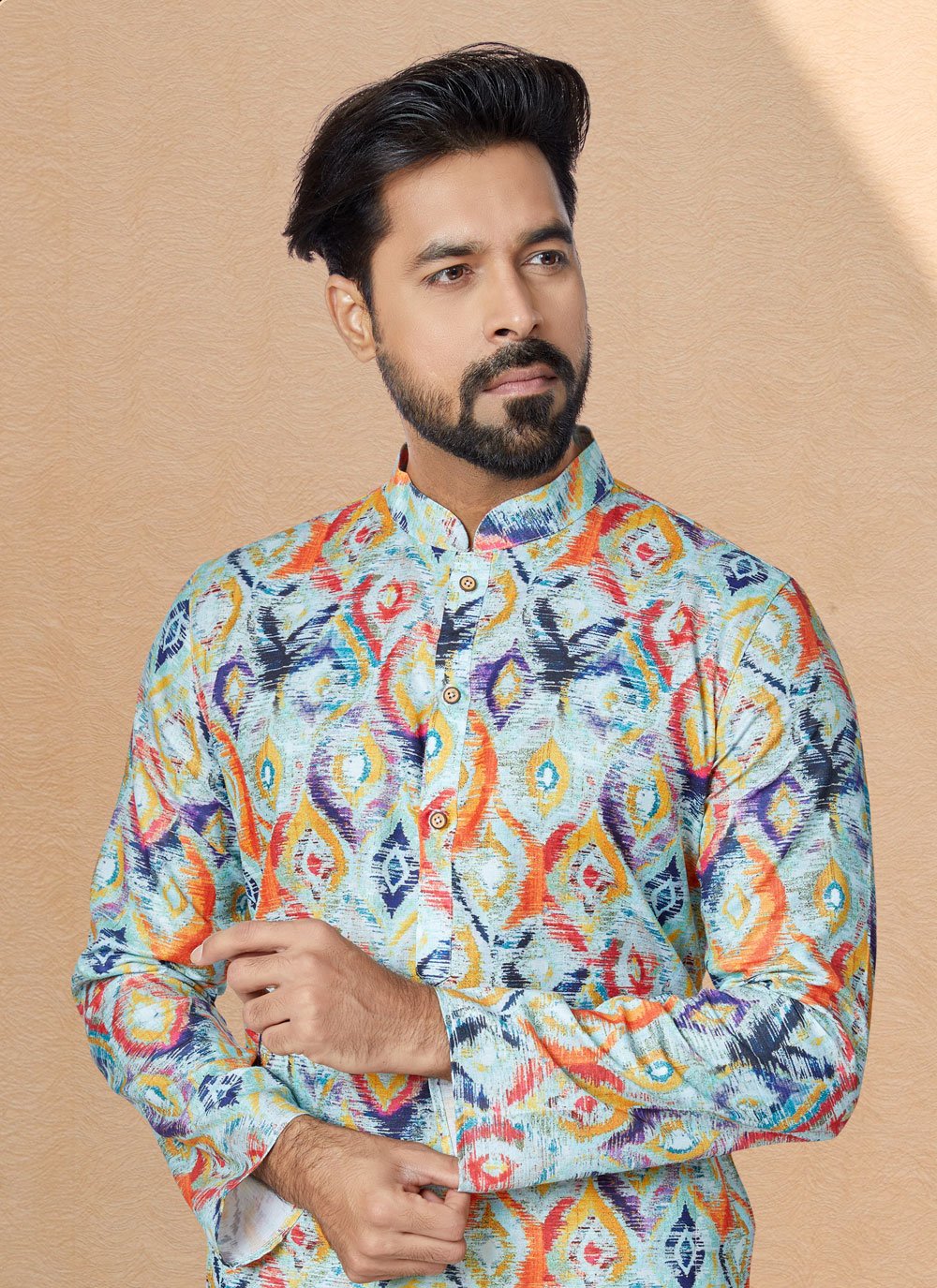 Kurta Pyjama Cotton Multi Colour Digital Print Mens