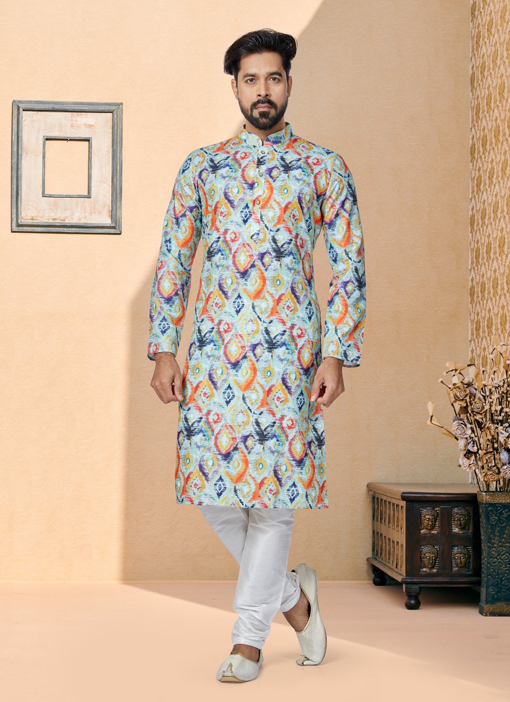 Kurta Pyjama Cotton Multi Colour Digital Print Mens