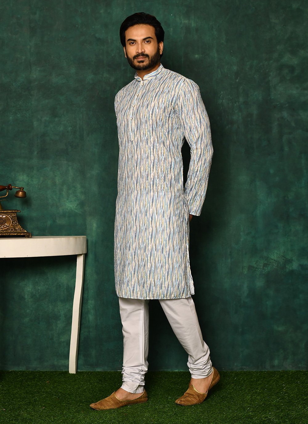 Kurta Pyjama Cotton Multi Colour Chikankari Work Mens