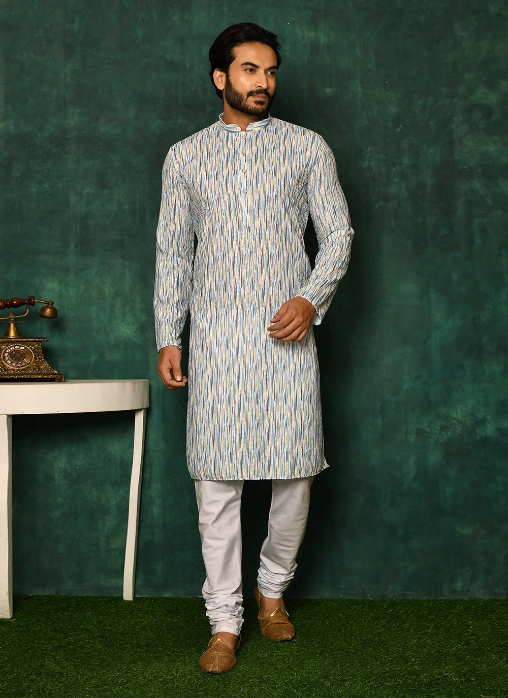 Kurta Pyjama Cotton Multi Colour Chikankari Work Mens