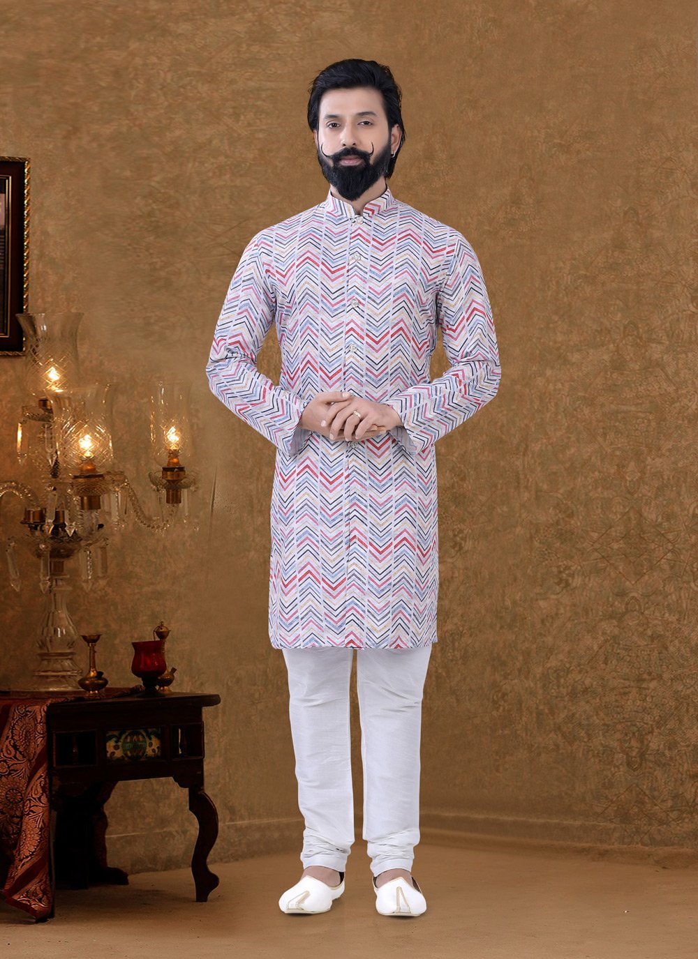 Kurta Pyjama Cotton Multi Colour Digital Print Mens