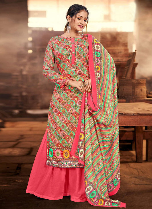 Palazzo Salwar Suit Cotton Multi Colour Digital Print Salwar Kameez