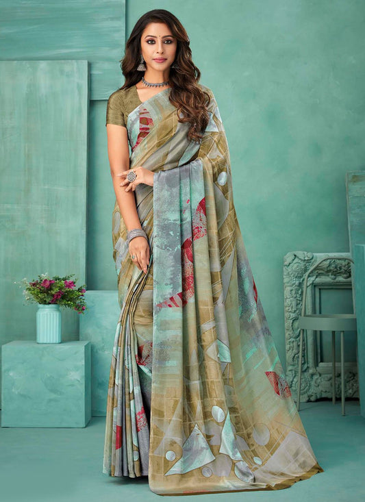 Contemporary Crepe Silk Multi Colour Print Saree