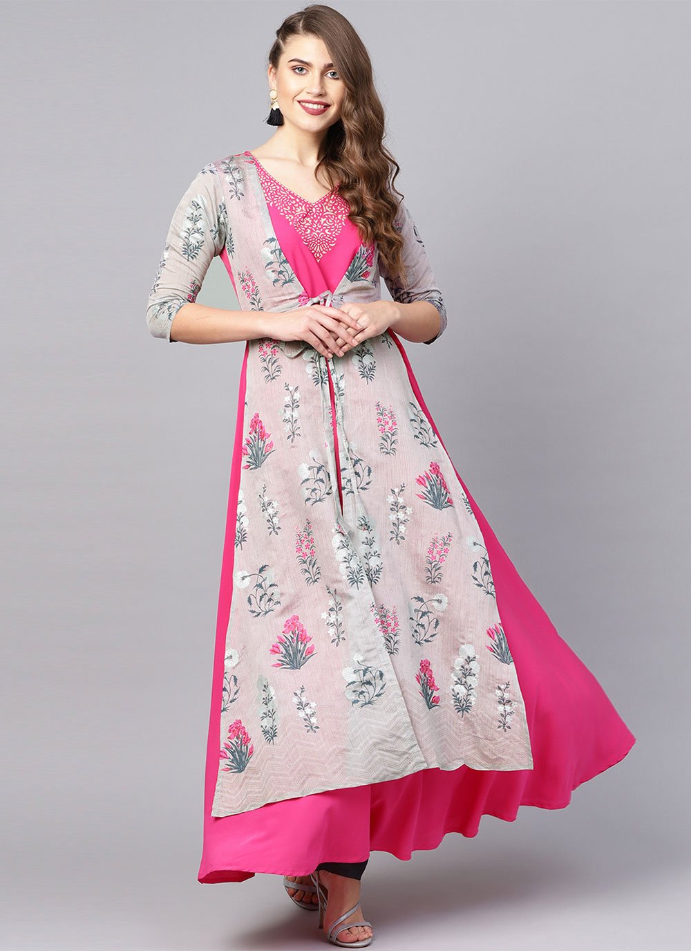 Floor Length Kurti Crepe Silk Multi Colour Print Kurtis