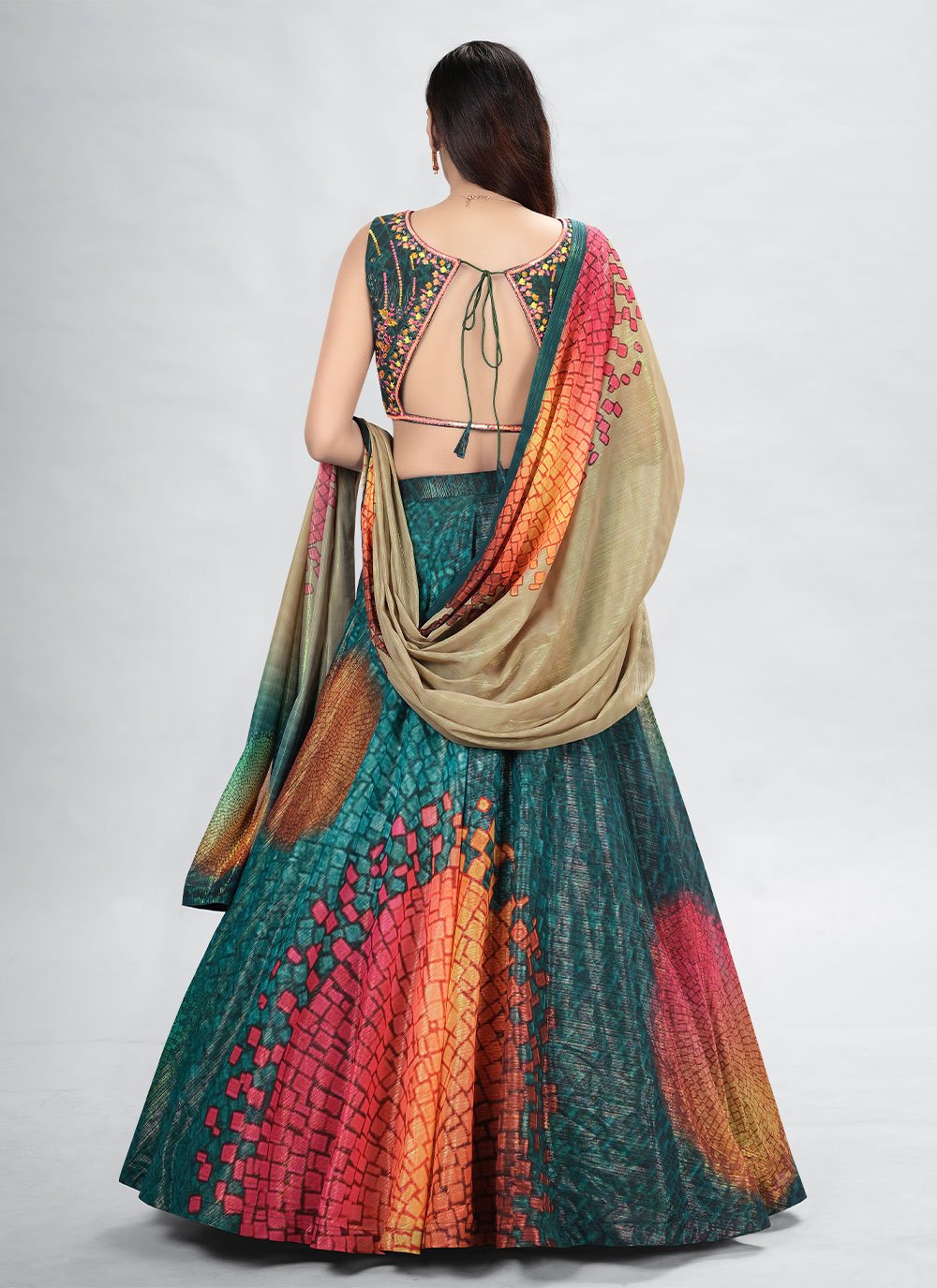 Lehenga Choli Art Silk Multi Colour Digital Print Lehenga Choli