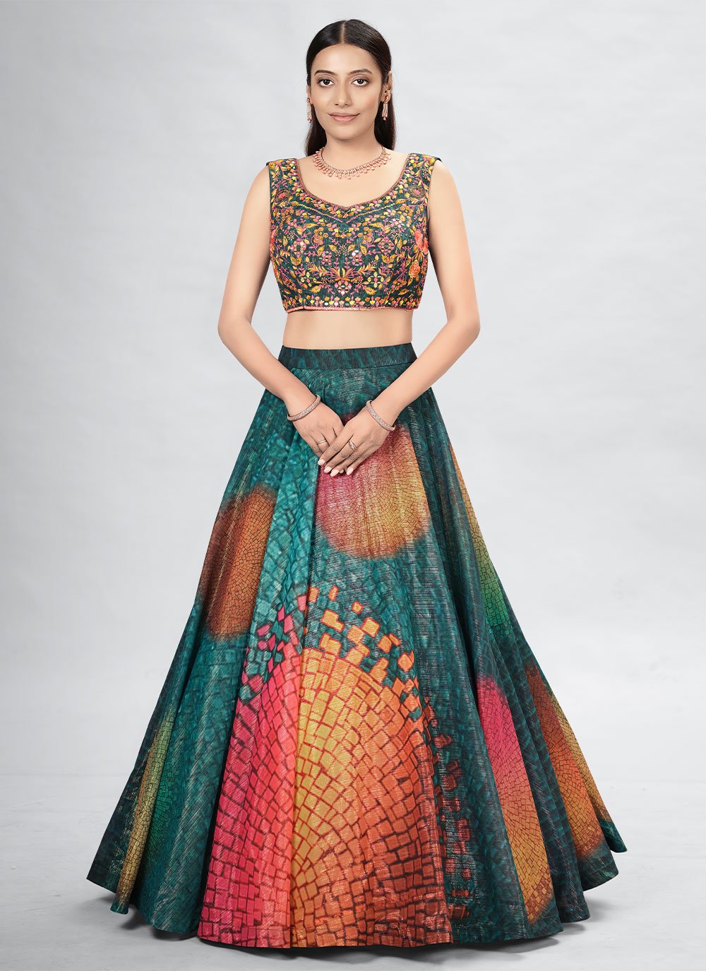 Lehenga Choli Art Silk Multi Colour Digital Print Lehenga Choli