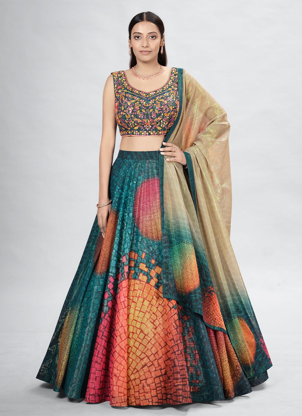 Lehenga Choli Art Silk Multi Colour Digital Print Lehenga Choli