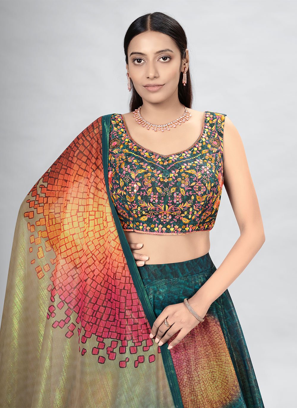 Lehenga Choli Art Silk Multi Colour Digital Print Lehenga Choli