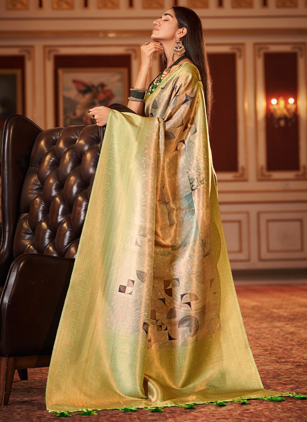 Classic Jacquard Multi Colour Digital Print Saree