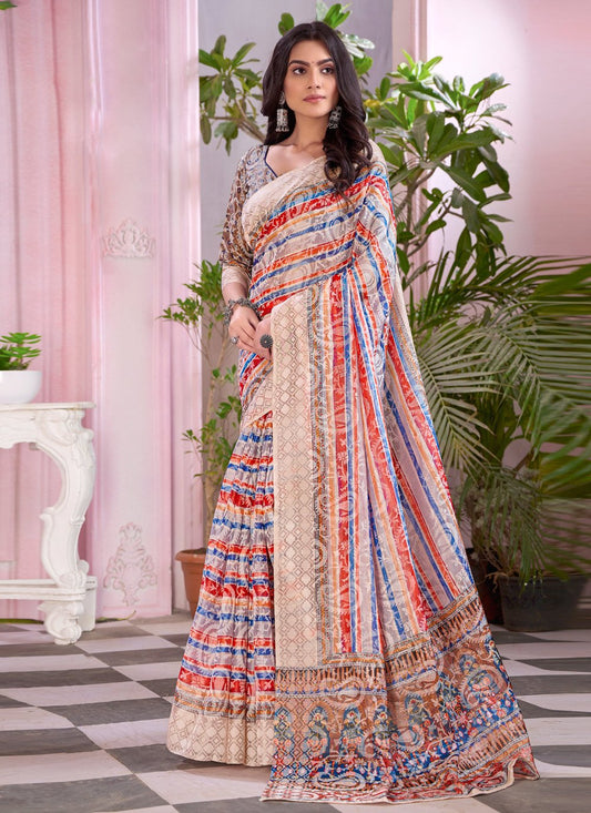 Contemporary Faux Crepe Multi Colour Digital Print Saree