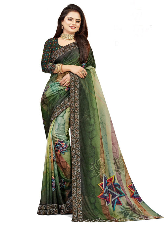 Contemporary Lycra Multi Colour Digital Print Saree