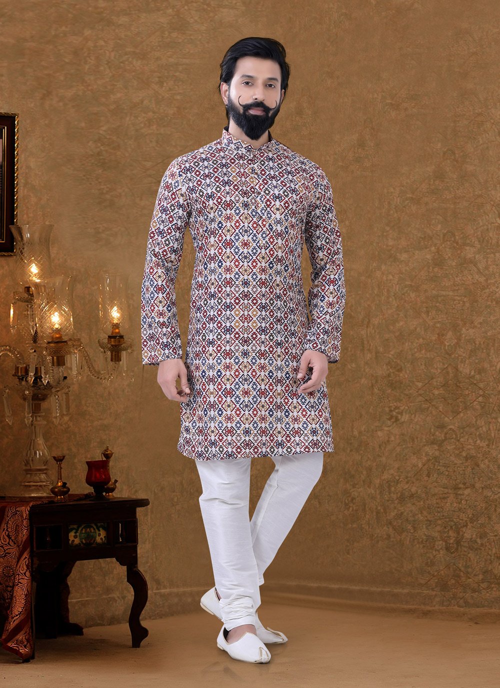 Kurta Pyjama Cotton Multi Colour Digital Print Mens