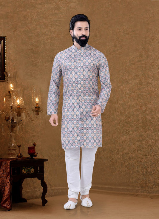 Kurta Pyjama Cotton Multi Colour Digital Print Mens