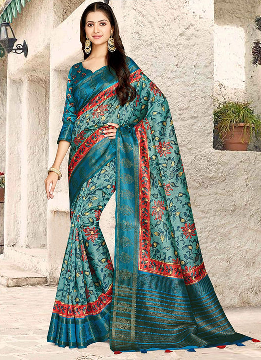 Designer Banarasi Silk Multi Colour Digital Print Saree