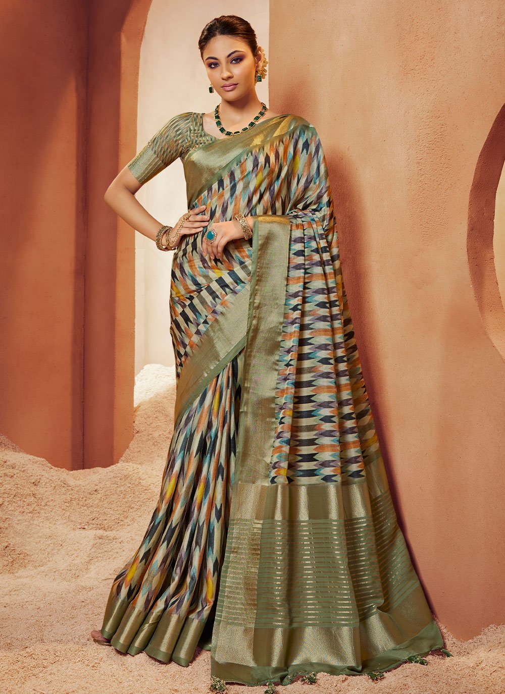 Traditional Saree Crepe Silk Multi Colour Digital Print Saree