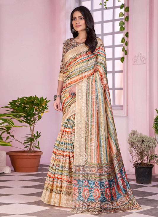 Contemporary Faux Crepe Multi Colour Digital Print Saree