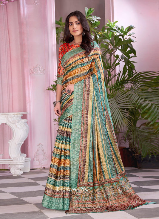 Contemporary Faux Crepe Multi Colour Digital Print Saree