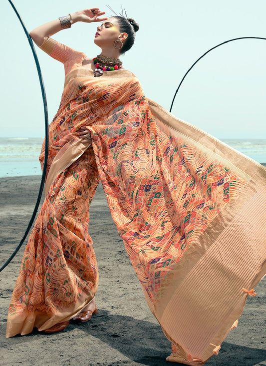 Trendy Saree Linen Multi Colour Digital Print Saree