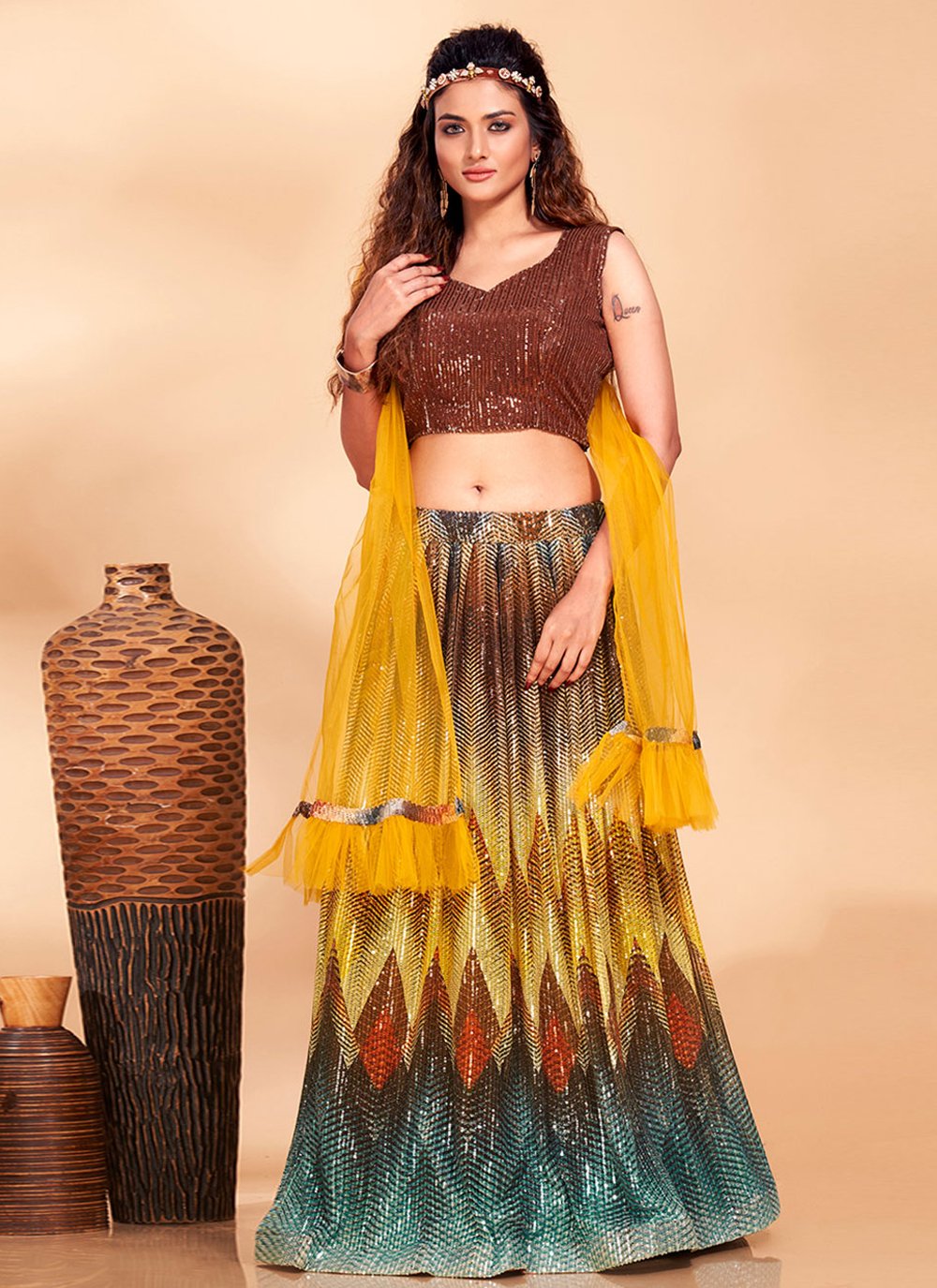 Lehenga Choli Imported Multi Colour Digital Print Lehenga Choli