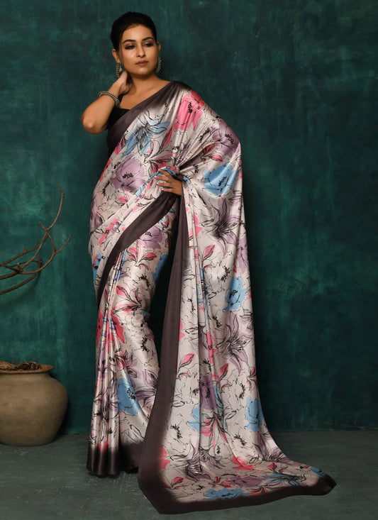 Designer Satin Multi Colour Digital Print Saree