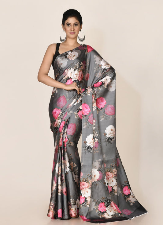 Designer Satin Multi Colour Digital Print Saree