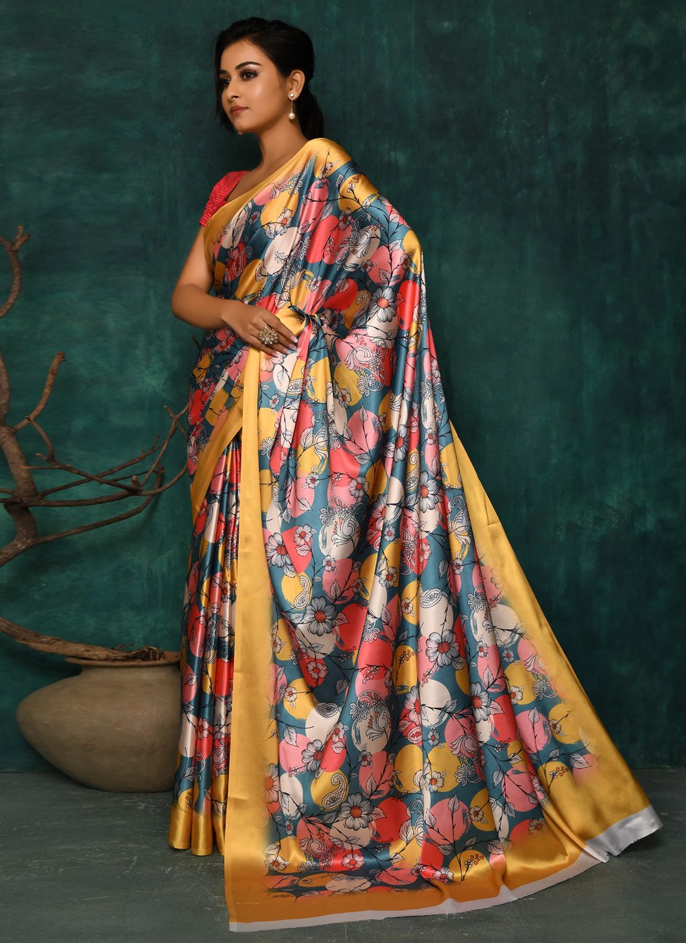 Designer Satin Multi Colour Digital Print Saree