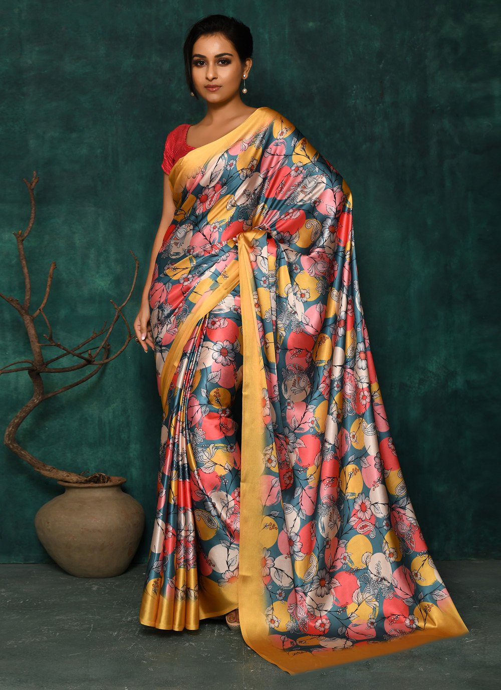 Designer Satin Multi Colour Digital Print Saree