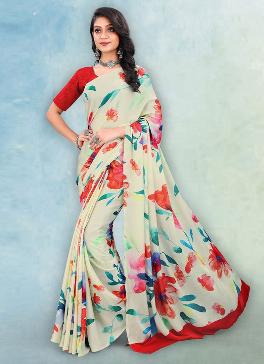 Classic Satin Multi Colour Digital Print Saree