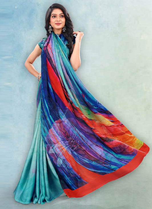 Contemporary Satin Multi Colour Digital Print Saree