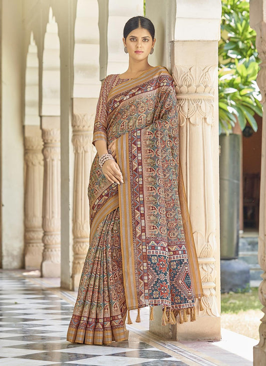 Traditional Saree Silk Multi Colour Digital Print Saree