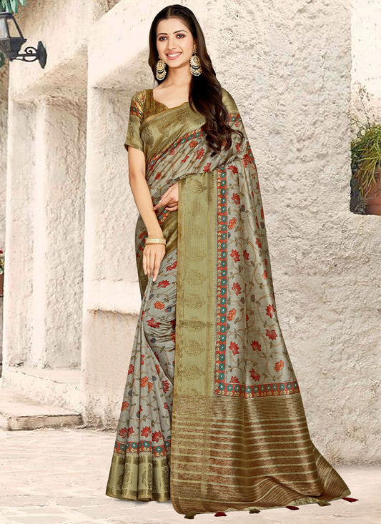 Trendy Saree Banarasi Silk Multi Colour Digital Print Saree