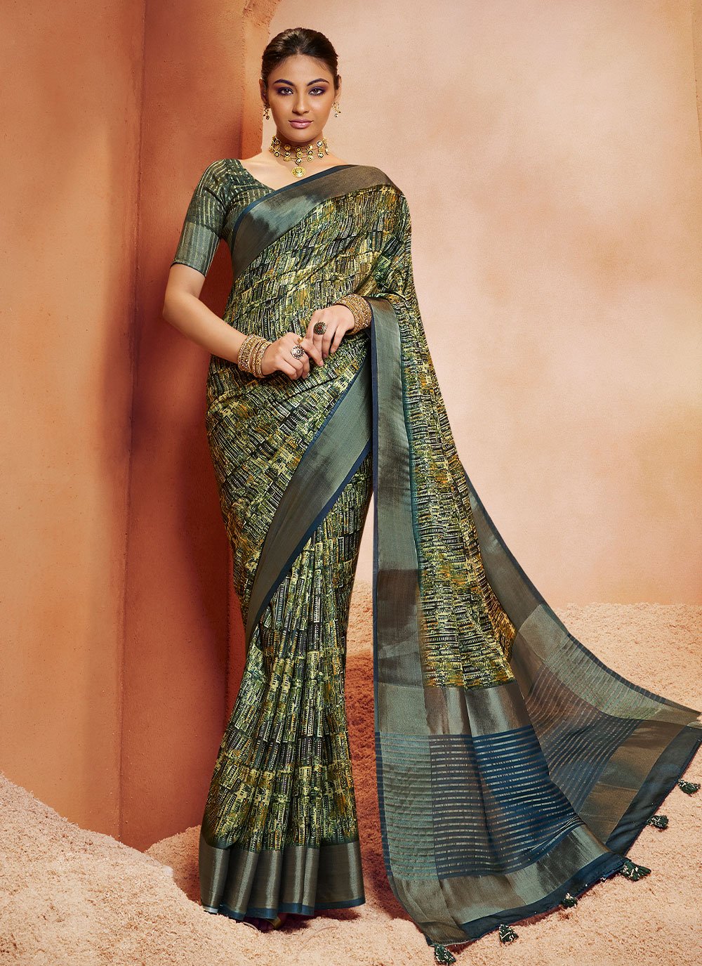 Trendy Saree Crepe Silk Multi Colour Digital Print Saree