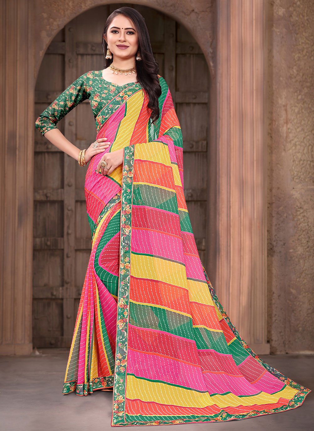 Designer Weight Less Multi Colour Digital Print Saree