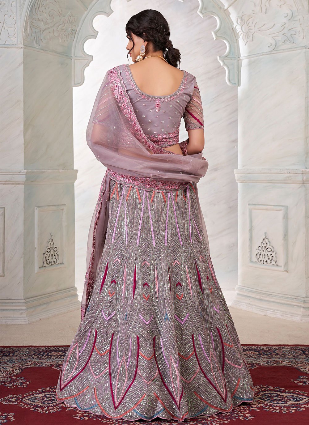 Lehenga Choli Net Multi Colour Dori Work Lehenga Choli